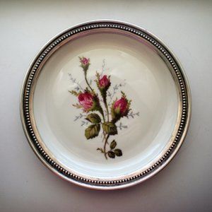 Vintage Rosenthal Moss Rose Porcelain Sterling Silver Rim Dish Plate 5 5/8"